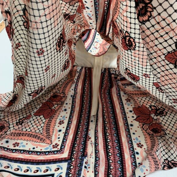 TopShop Scarf Printed Boho Dress Womens 4 Cutout Sides Back Zip Cinch Waist - Picture 9 of 16